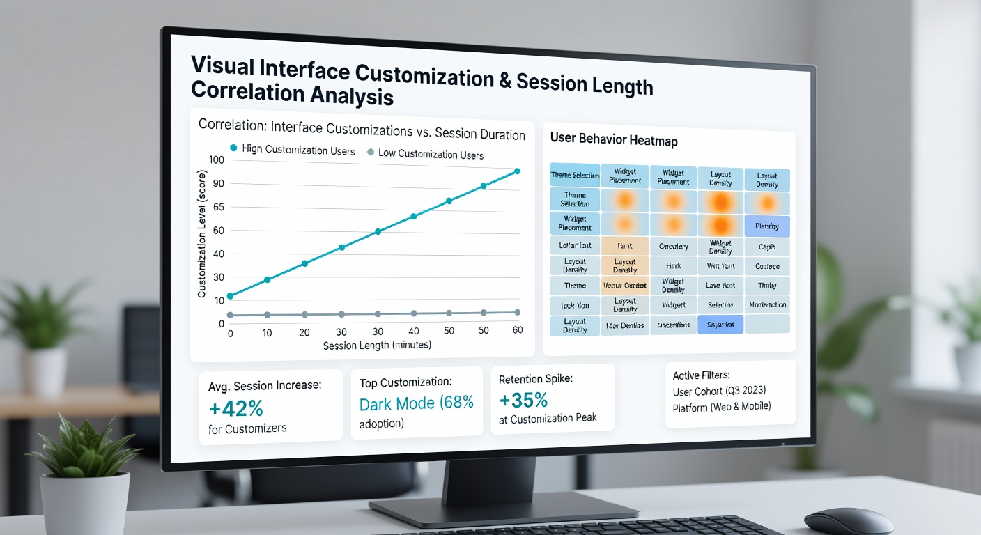Data charts displaying session length correlations with interface themes across different regulatory regions