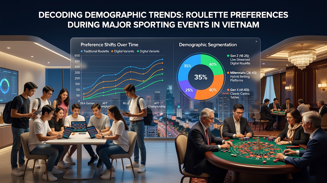 Demographic analytics dashboard displaying roulette variant selections overlaid with sports event timelines